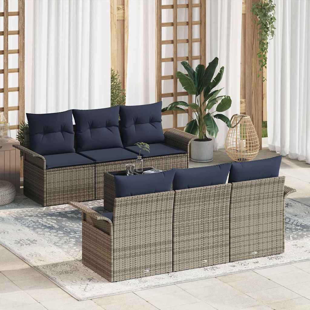Set Divano da Giardino con cuscino 7 pcs Grigio e Blu Navy | homemem39