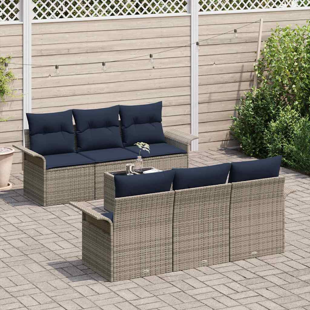 Set Divano da Giardino con cuscino 7 pcs Grigio e Blu Navy | homemem39