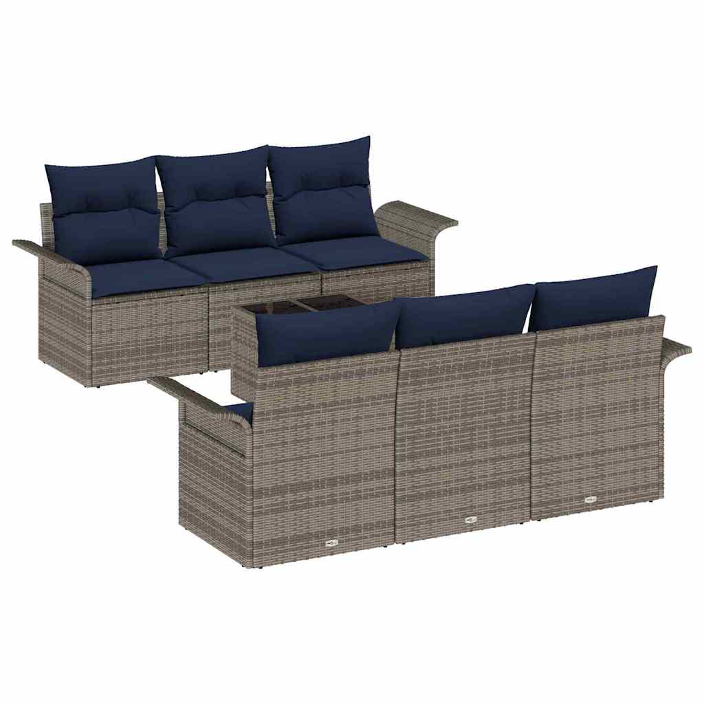 Set Divano da Giardino con cuscino 7 pcs Grigio e Blu Navy | homemem39