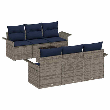 Set Divano da Giardino con cuscino 7 pcs Grigio e Blu Navy | homemem39
