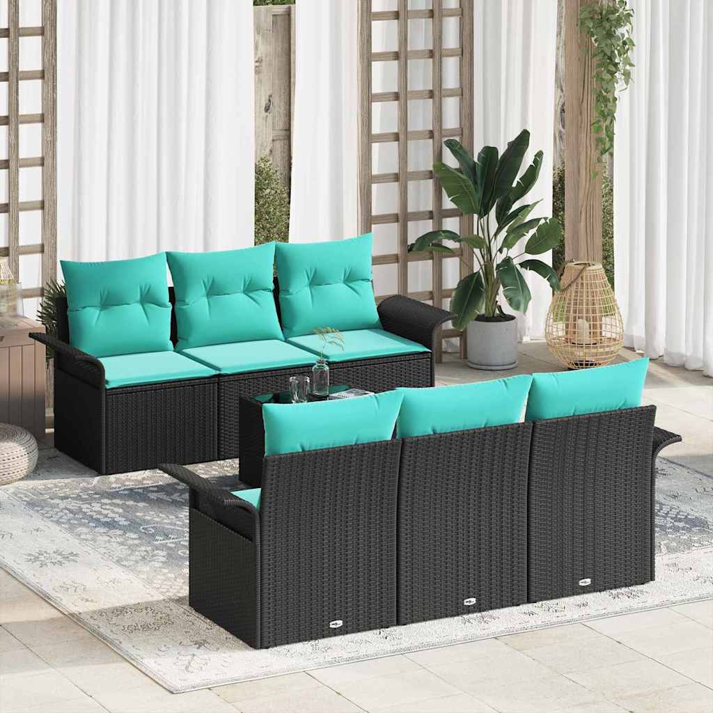 Set Divano da Giardino con cuscino 7 pcs Nero e Turchese | homemem39