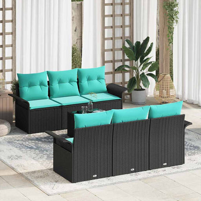 Set Divano da Giardino con cuscino 7 pcs Nero e Turchese | homemem39