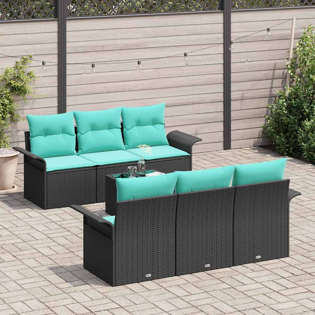 Set Divano da Giardino con cuscino 7 pcs Nero e Turchese | homemem39