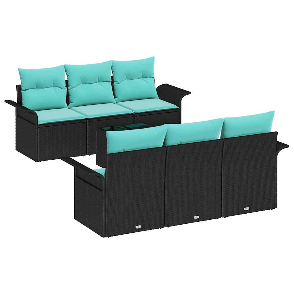 Set Divano da Giardino con cuscino 7 pcs Nero e Turchese | homemem39