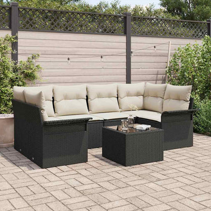 Set Divano da Giardino 7 pcs Nero e Crema 55 x 55 x 37 cm | homemem39