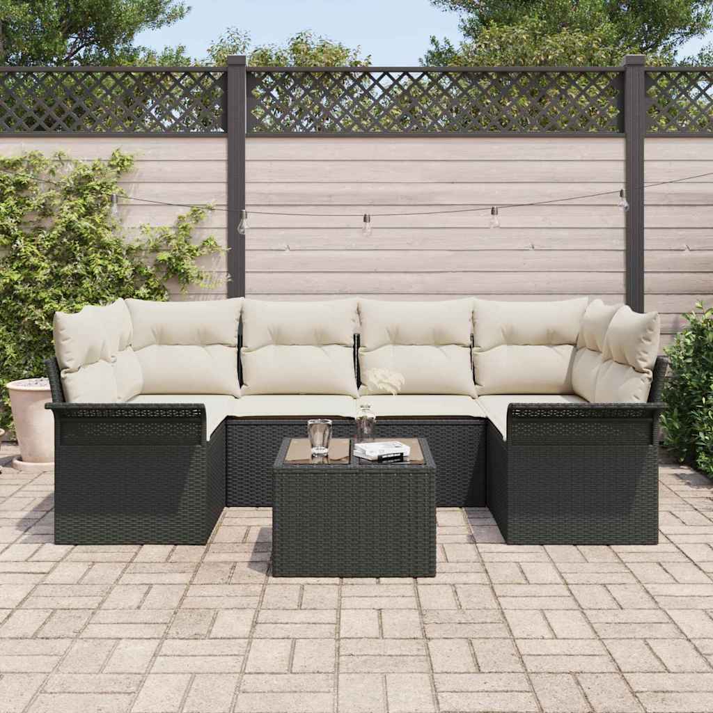 Set Divano da Giardino 7 pcs Nero e Crema 55 x 55 x 37 cm | homemem39