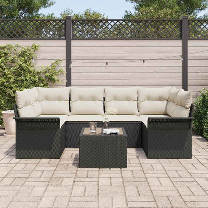 Set Divano da Giardino 7 pcs Nero e Crema 55 x 55 x 37 cm | homemem39
