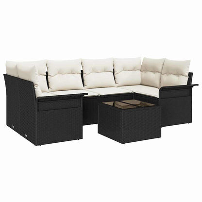 Set Divano da Giardino 7 pcs Nero e Crema 55 x 55 x 37 cm | homemem39