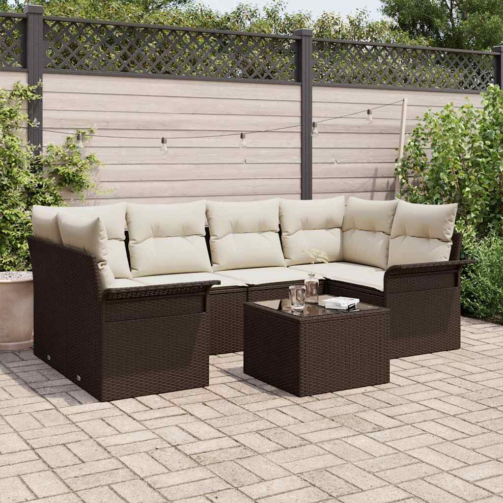 Set Divano da Giardino 7 pcs Marrone e Crema polyrattan | homemem39