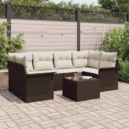 Set Divano da Giardino 7 pcs Marrone e Crema polyrattan | homemem39