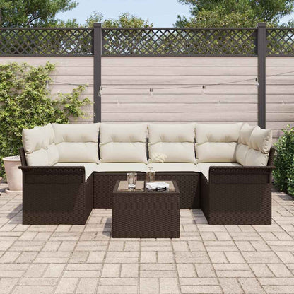 Set Divano da Giardino 7 pcs Marrone e Crema polyrattan | homemem39