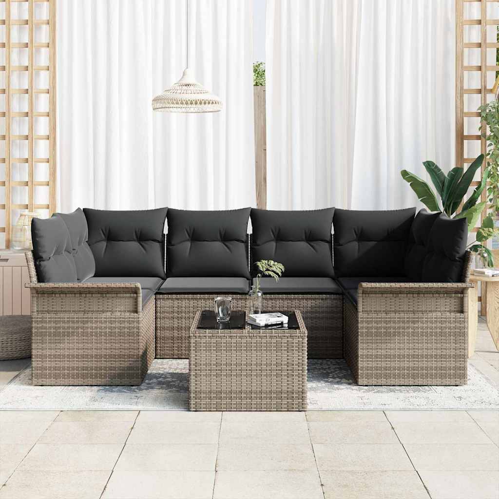 Set Divano da Giardino 7 pcs Grigio 55 x 55 x 37 cm polyrattan | homemem39