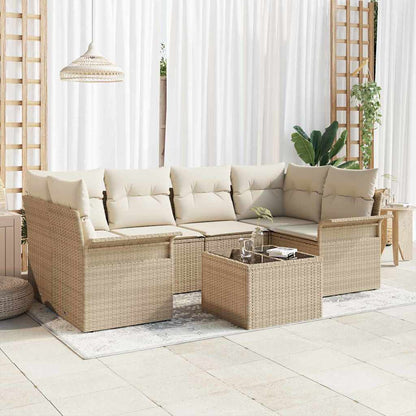 Set Divano da Giardino con cuscino 7 pcs Beige e Crema