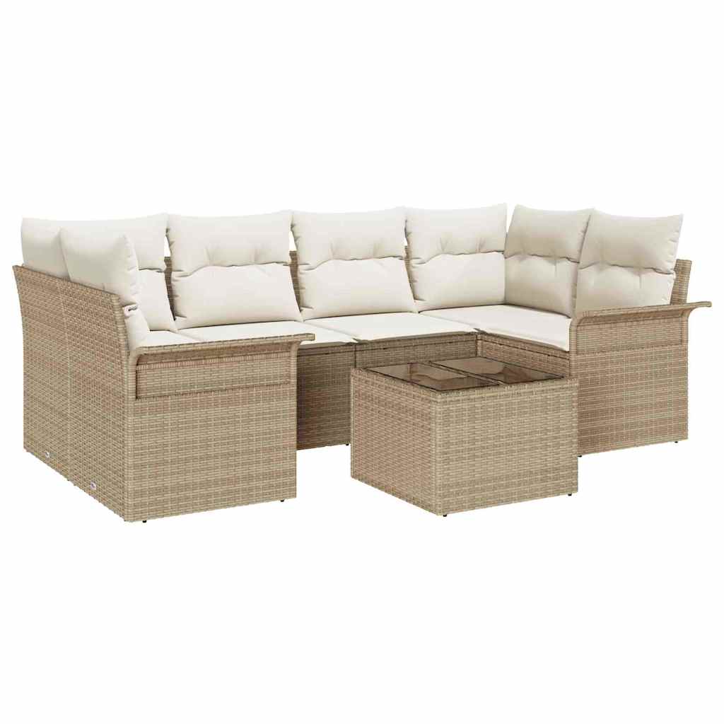 Set Divano da Giardino con cuscino 7 pcs Beige e Crema
