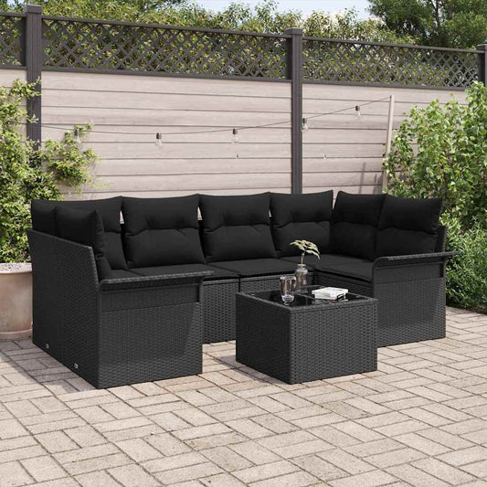 Set Divano da Giardino 7 pcs Nero 55 x 55 x 37 cm polyrattan
