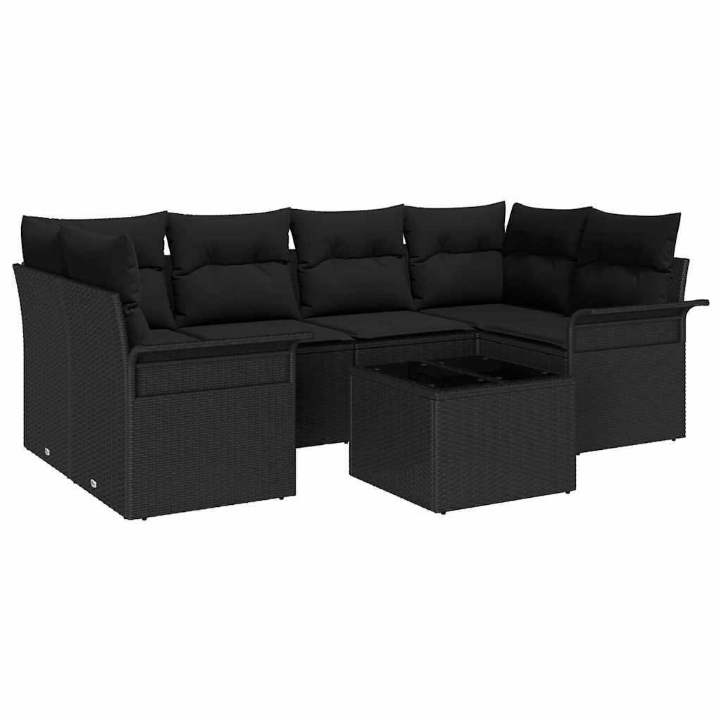 Set Divano da Giardino 7 pcs Nero 55 x 55 x 37 cm polyrattan | homemem39