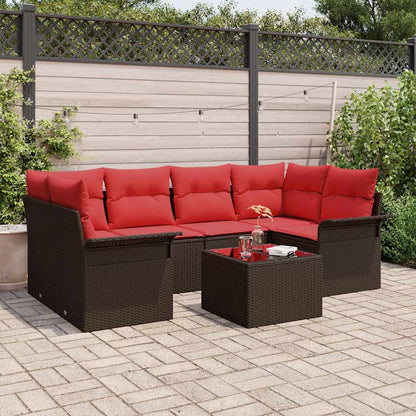 Set Divano da Giardino 7 pcs Beige e Rosso polyrattan | homemem39