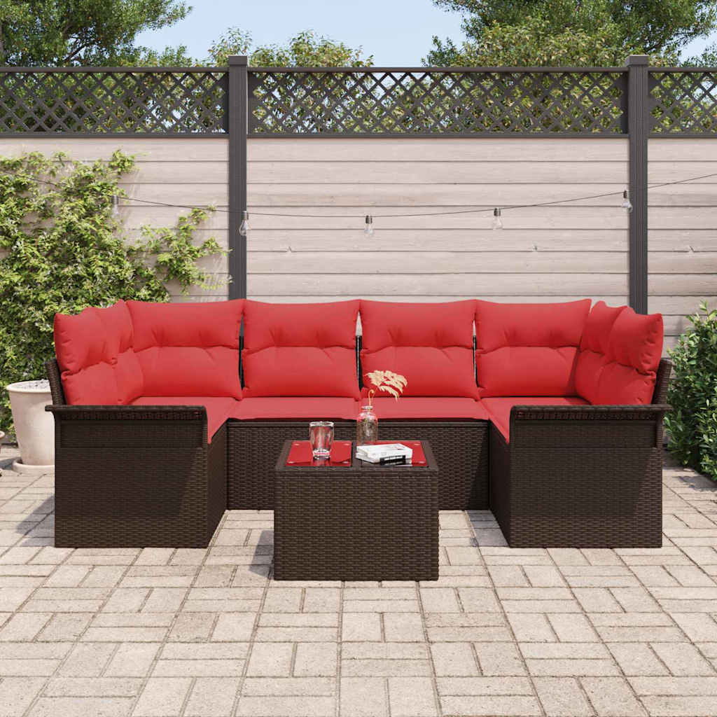 Set Divano da Giardino 7 pcs Beige e Rosso polyrattan | homemem39