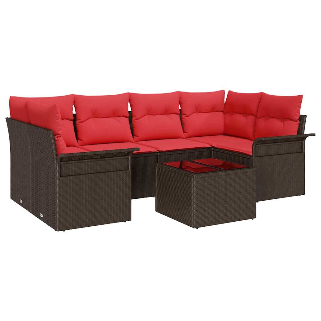 Set Divano da Giardino 7 pcs Beige e Rosso polyrattan | homemem39