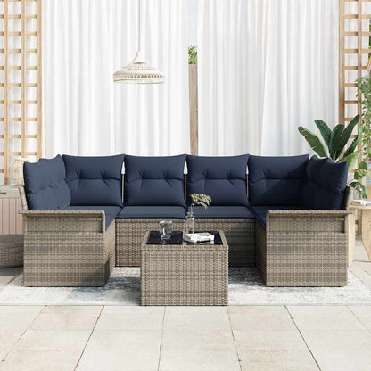 Set Divano da Giardino 7 pcs Grigio e Blu Navy polyrattan | homemem39