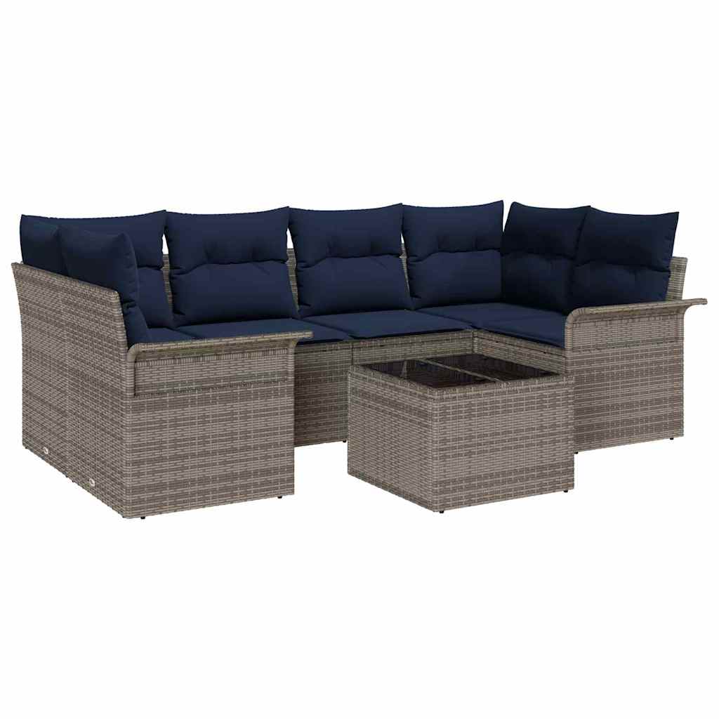 Set Divano da Giardino 7 pcs Grigio e Blu Navy polyrattan | homemem39
