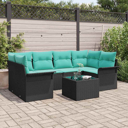Set Divano da Giardino 7 pcs Nero e Turchese polyrattan | homemem39