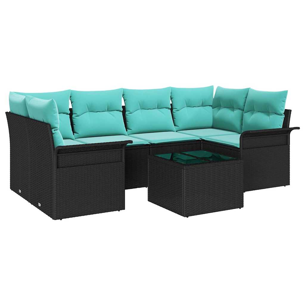 Set Divano da Giardino 7 pcs Nero e Turchese polyrattan | homemem39