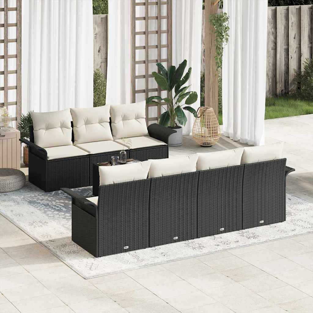 Set Divano da Giardino 8 pcs Nero e Crema polyrattan | homemem39