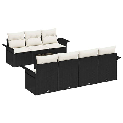 Set Divano da Giardino 8 pcs Nero e Crema polyrattan | homemem39