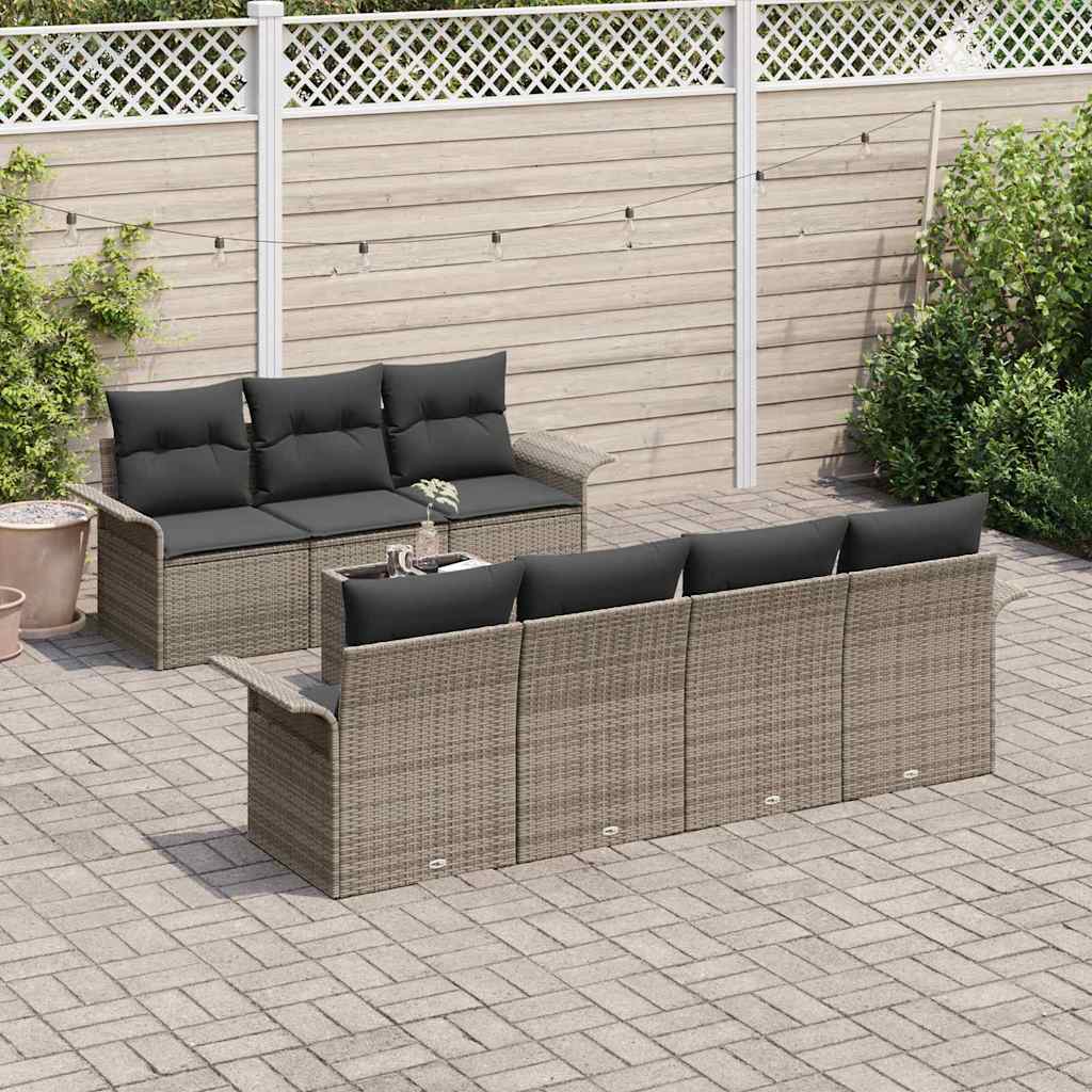Set Divano da Giardino 8 pz 7-Numero di posti Grigio polyrattan