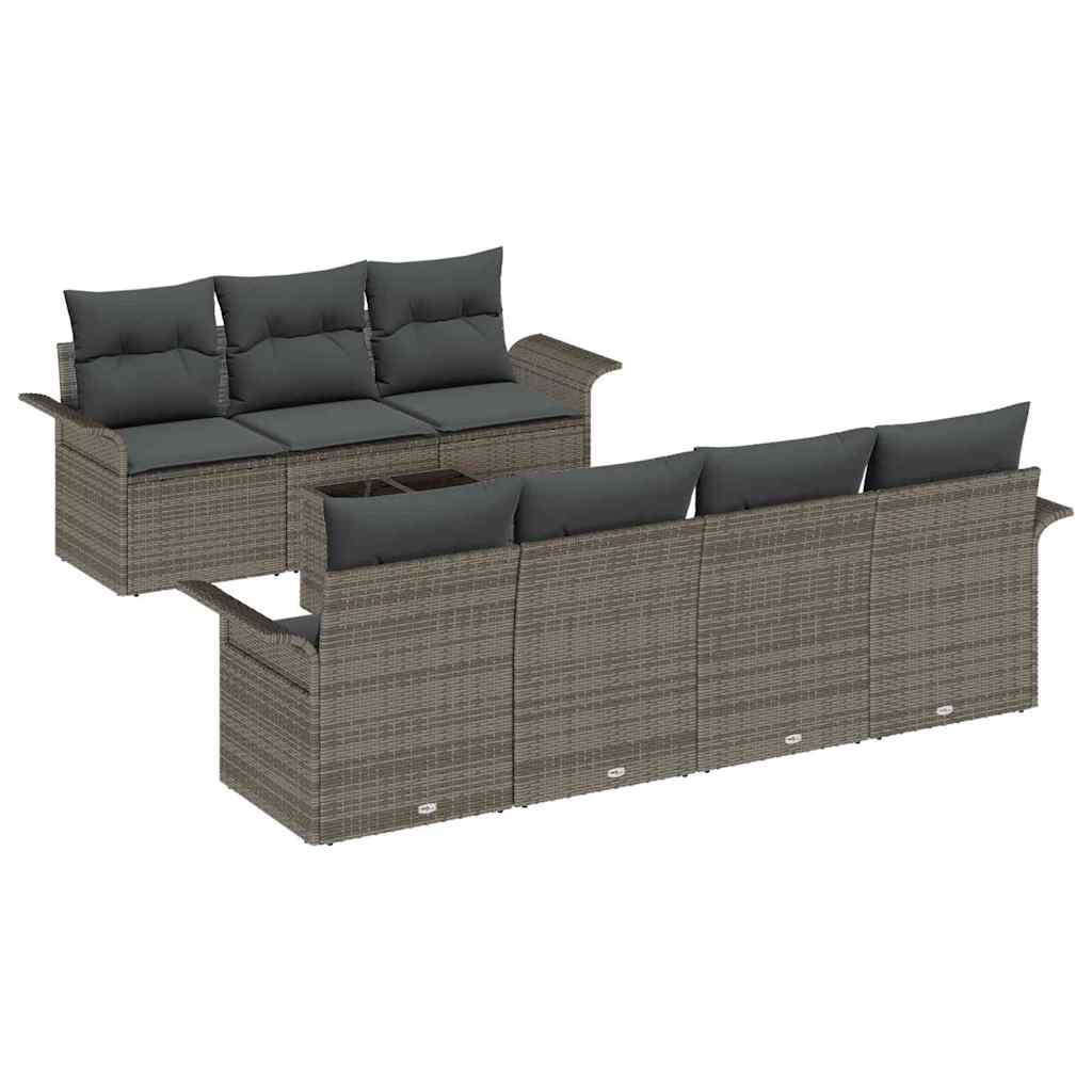 Set Divano da Giardino 8 pz 7-Numero di posti Grigio polyrattan