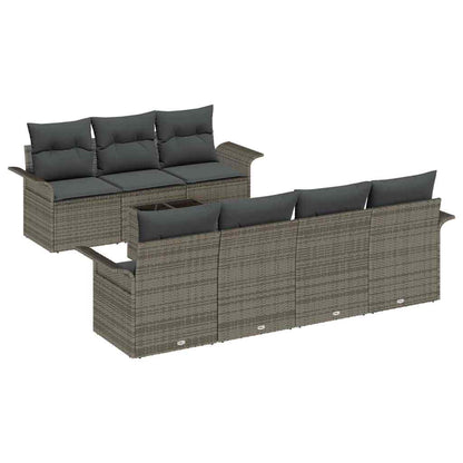 Set Divano da Giardino 8 pz 7-Numero di posti Grigio polyrattan