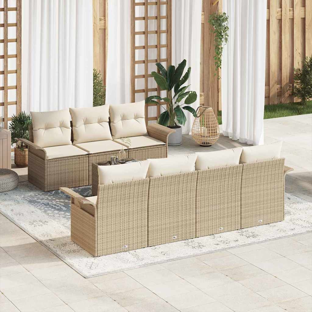 Set Divano da Giardino 8 pcs Beige e Crema polyrattan | homemem39