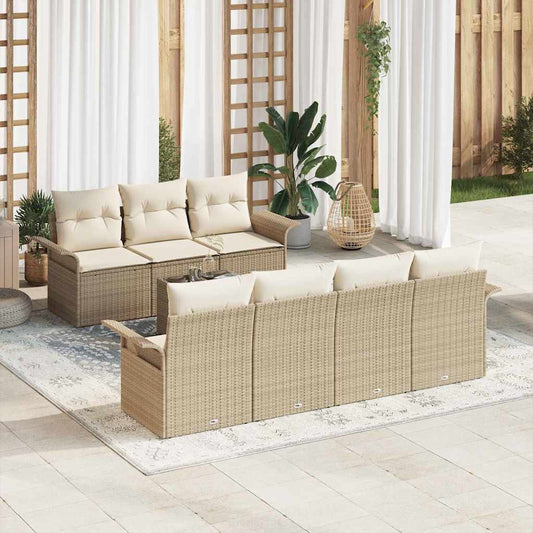 Set Divano da Giardino 8 pcs Beige e Crema polyrattan