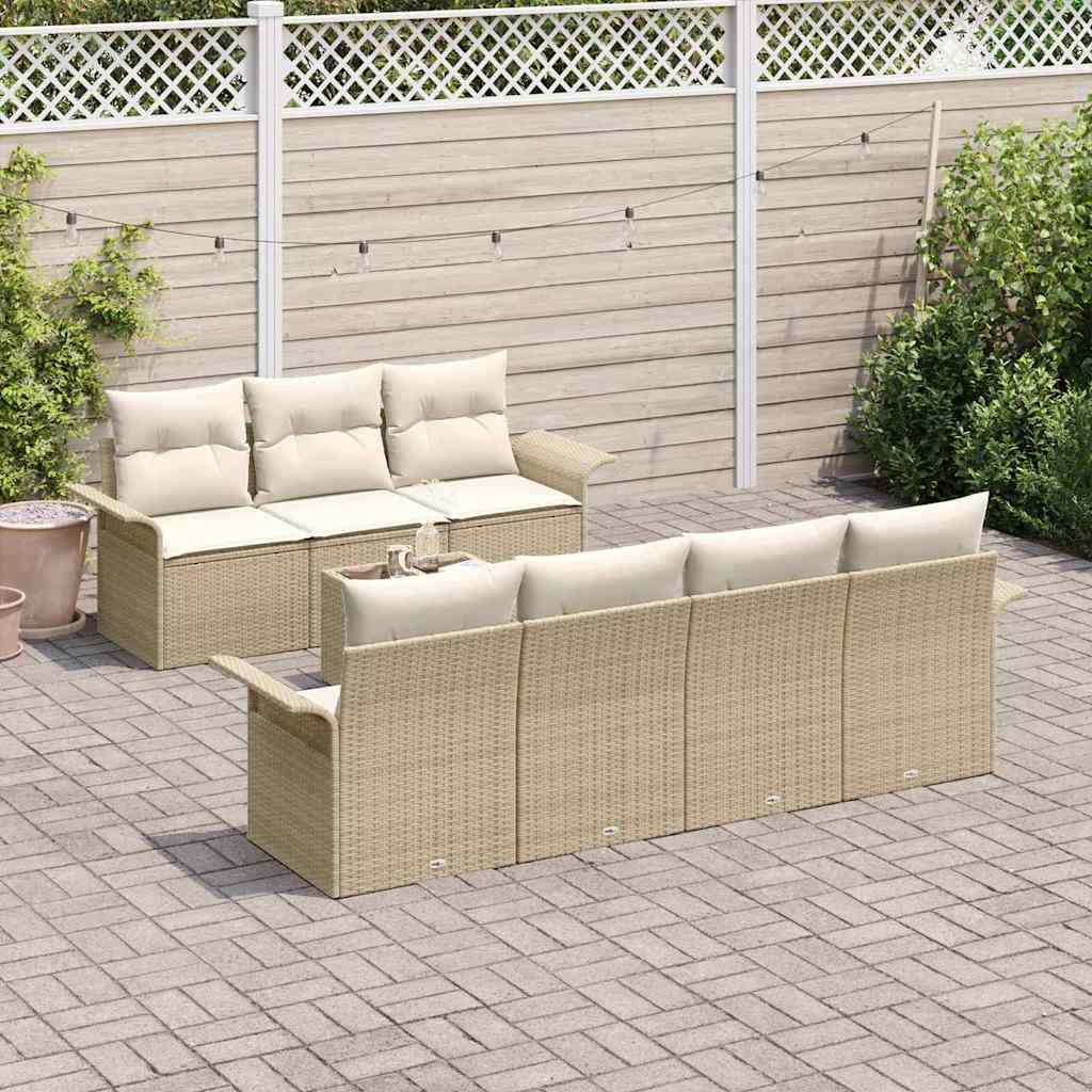 Set Divano da Giardino 8 pcs Beige e Crema polyrattan | homemem39