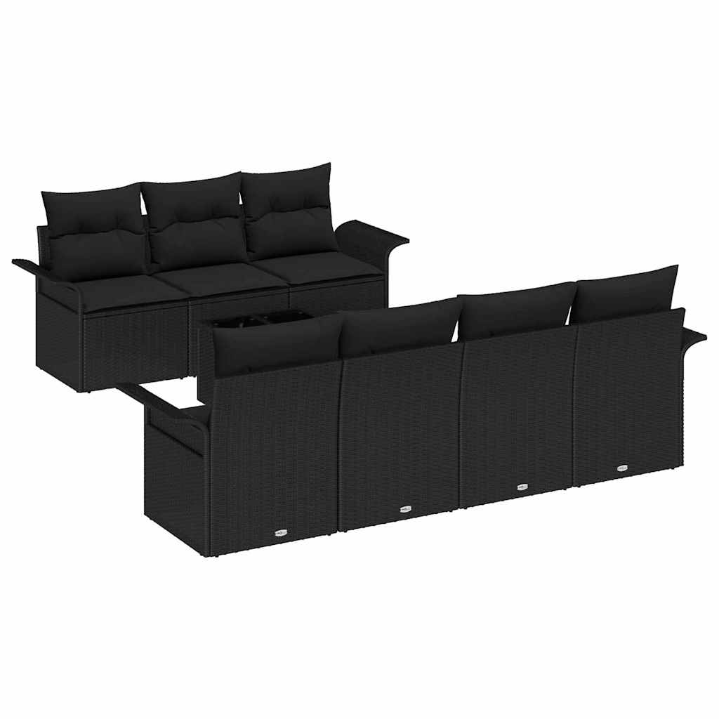 Set Divano da Giardino con cuscino 8 pcs Nero polyrattan | homemem39