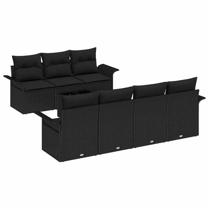 Set Divano da Giardino con cuscino 8 pcs Nero polyrattan | homemem39