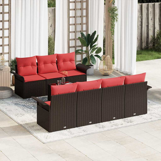Set Divano da Giardino 8 pcs Beige e Rosso polyrattan