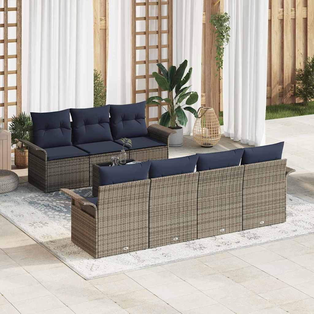 Set Divano da Giardino 8 pcs Grigio e Blu Navy polyrattan | homemem39
