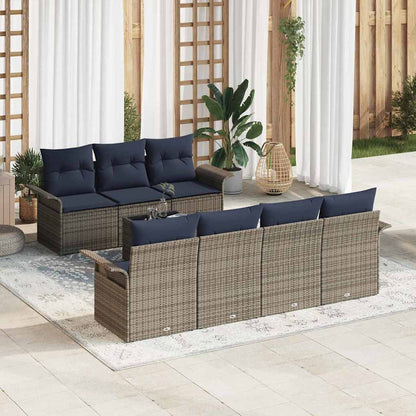 Set Divano da Giardino 8 pcs Grigio e Blu Navy polyrattan | homemem39