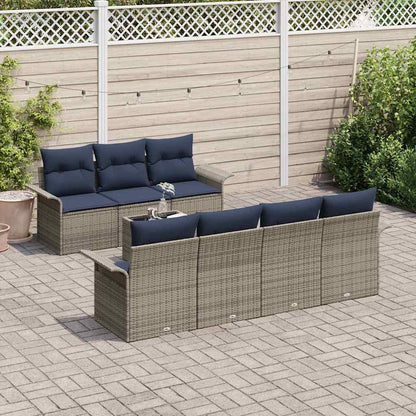Set Divano da Giardino 8 pcs Grigio e Blu Navy polyrattan | homemem39