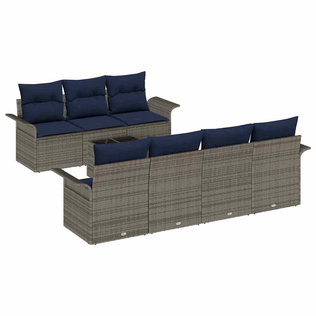 Set Divano da Giardino 8 pcs Grigio e Blu Navy polyrattan | homemem39