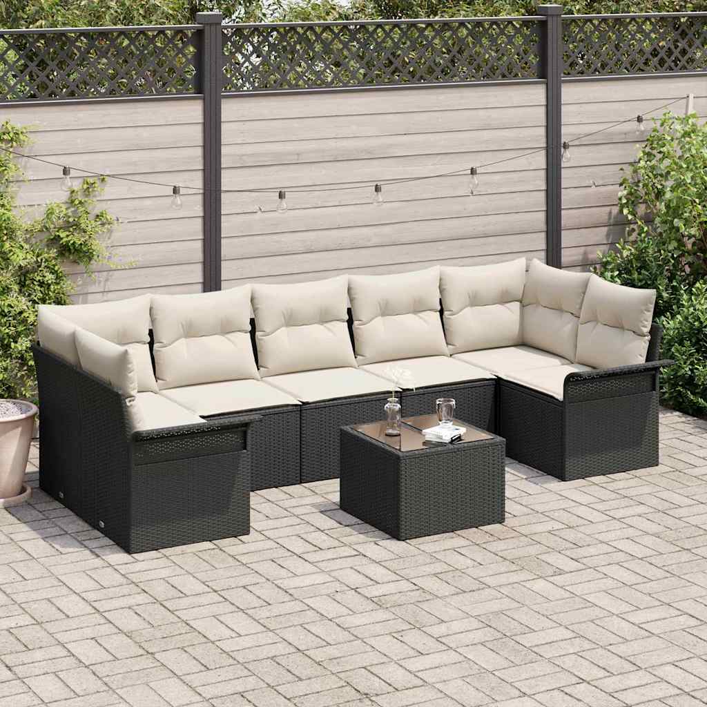 Set Divano da Giardino 8 pcs Nero e Crema polyrattan | homemem39