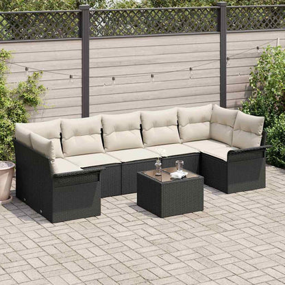 Set Divano da Giardino 8 pcs Nero e Crema polyrattan | homemem39
