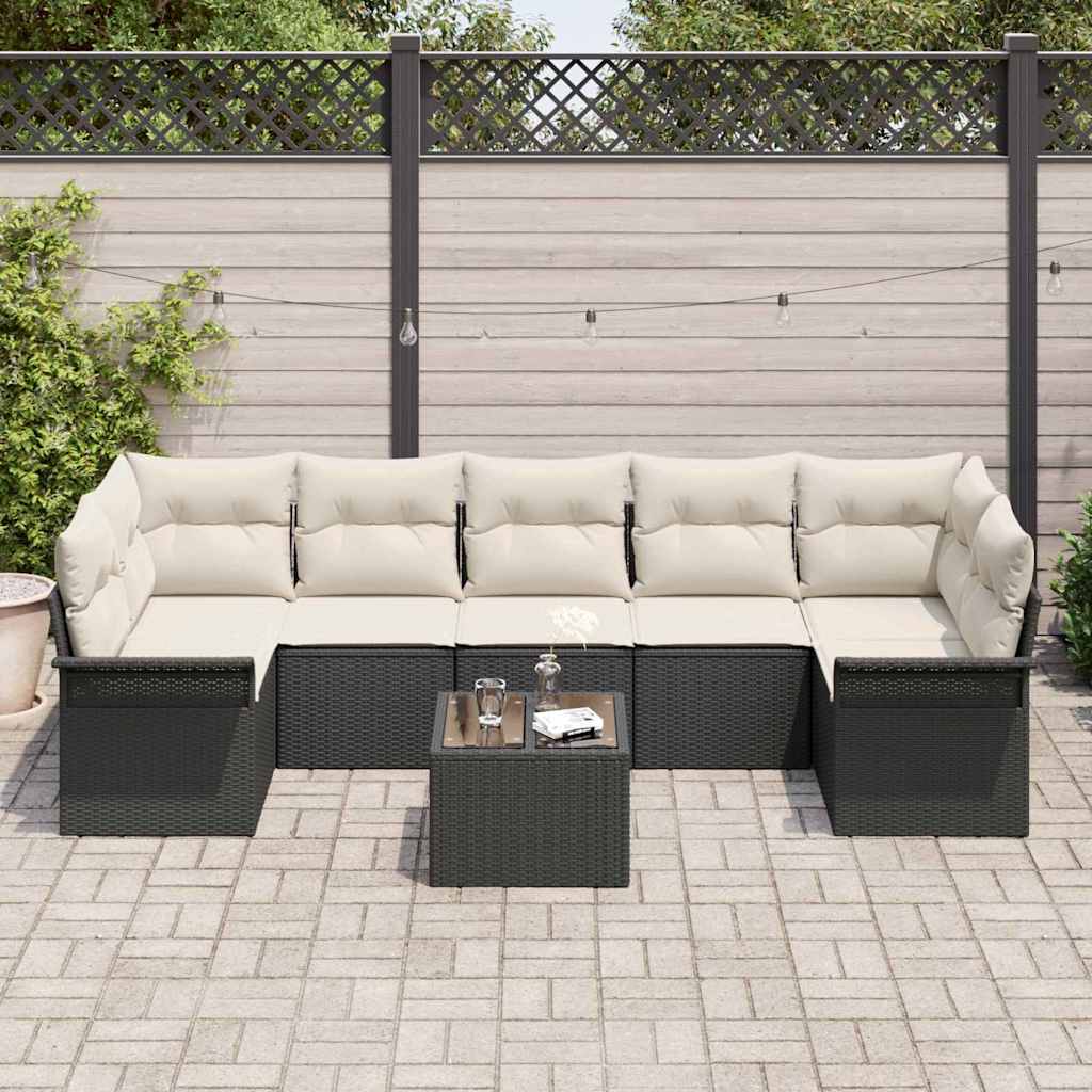 Set Divano da Giardino 8 pcs Nero e Crema polyrattan | homemem39
