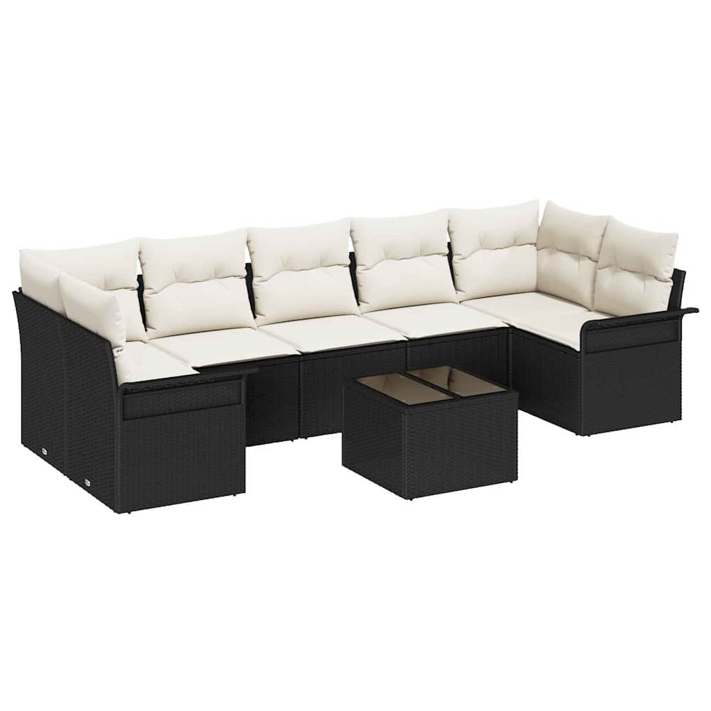 Set Divano da Giardino 8 pcs Nero e Crema polyrattan | homemem39