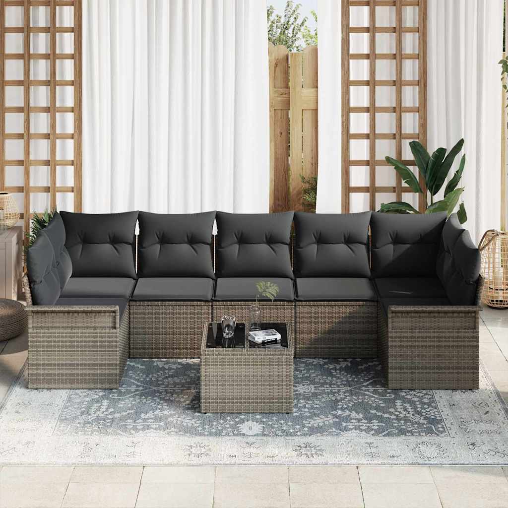 Set Divano da Giardino con cuscino 8 pcs Grigio polyrattan | homemem39