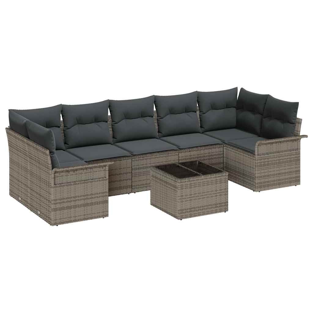 Set Divano da Giardino con cuscino 8 pcs Grigio polyrattan | homemem39