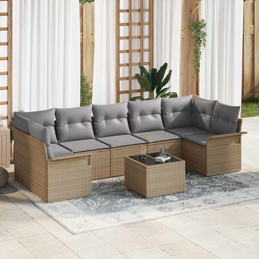 Set Divano da Giardino 8 pcs Beige e grigio polyrattan | homemem39