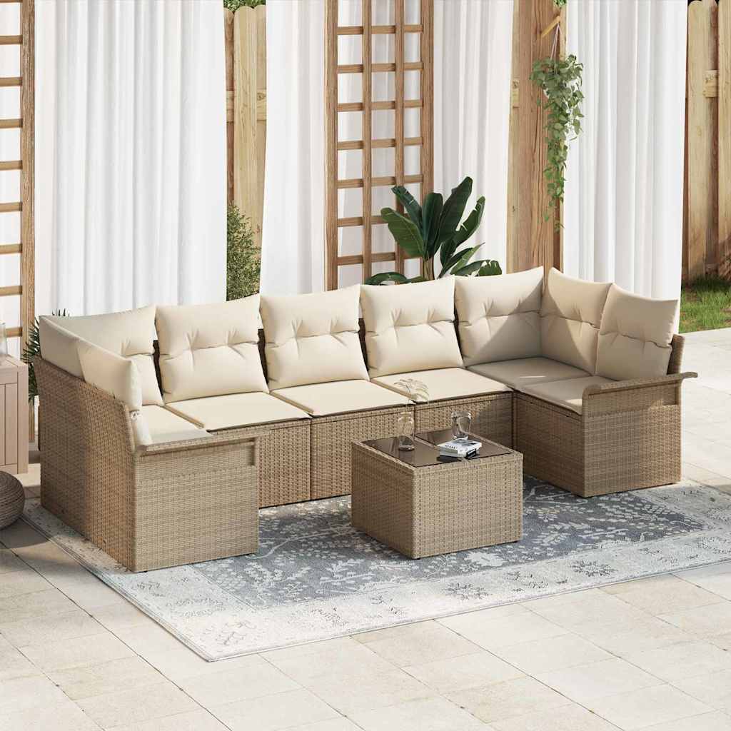 Set Divano da Giardino 8 pcs Beige e Crema polyrattan | homemem39